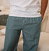 Men summer pajama set White T-shirt + Dark Green X White Striped Pants